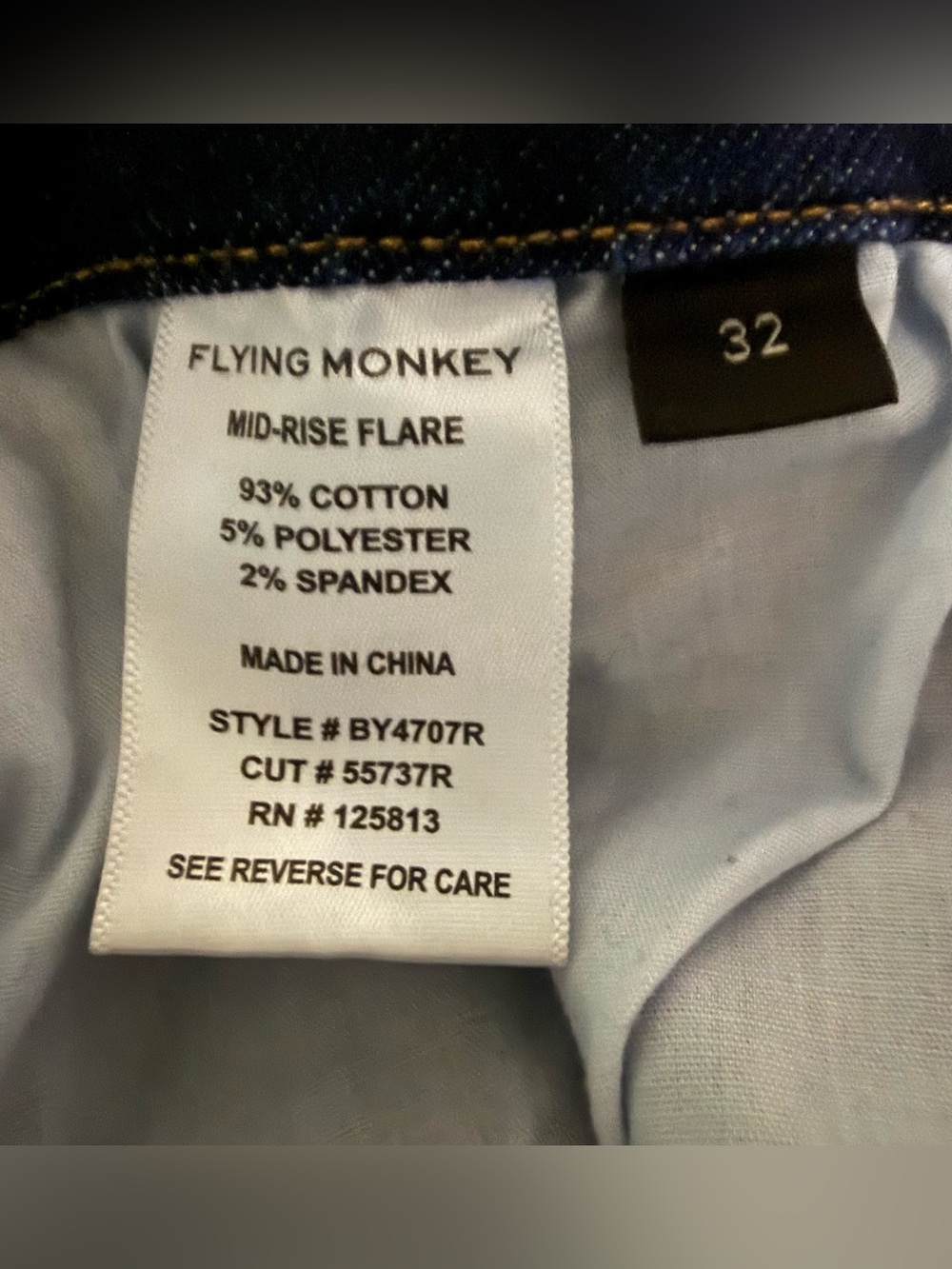 Flying Monkey Mid Rise Flare Stretch Jeans Adorable color dark indigo stretch 32 - Picture 13 of 13